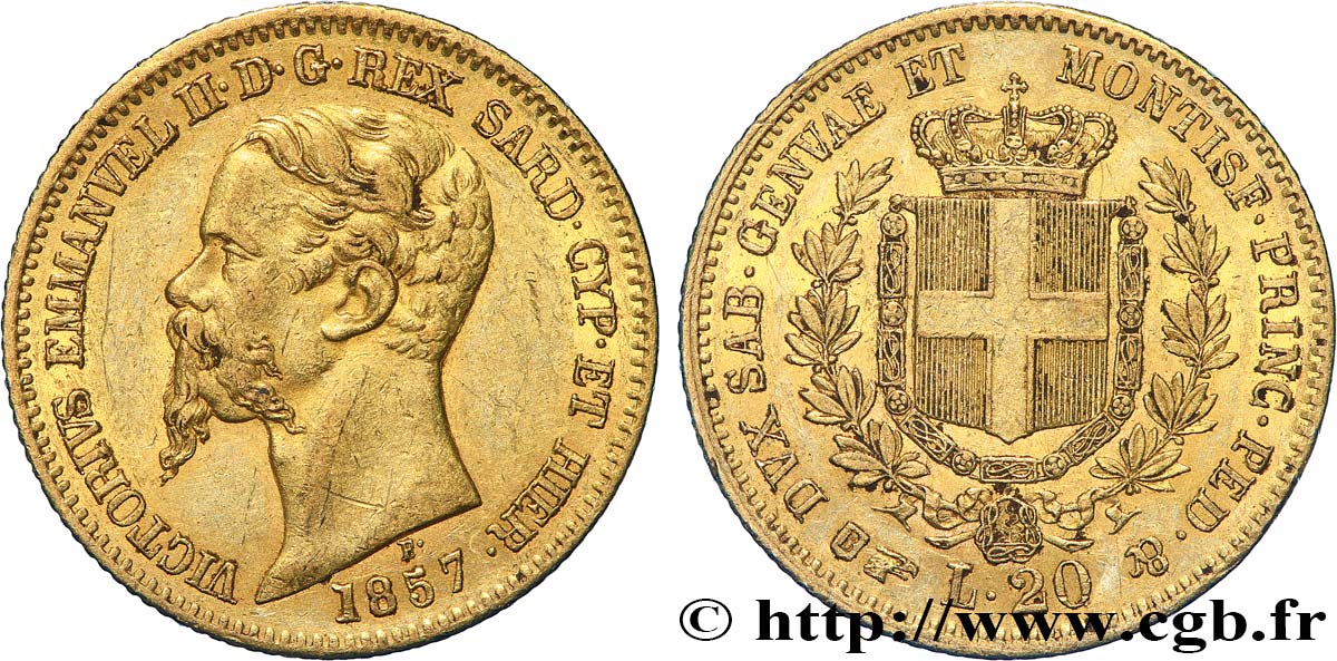 ITALIE - ROYAUME DE SARDAIGNE 20 Lire Victor Emmanuel II 1857 Turin TTB 