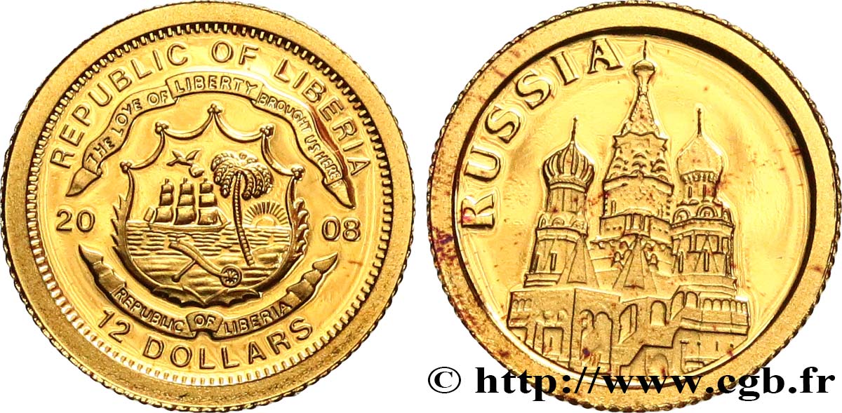 LIBERIA 12 Dollars Proof Russie 2008  SC 