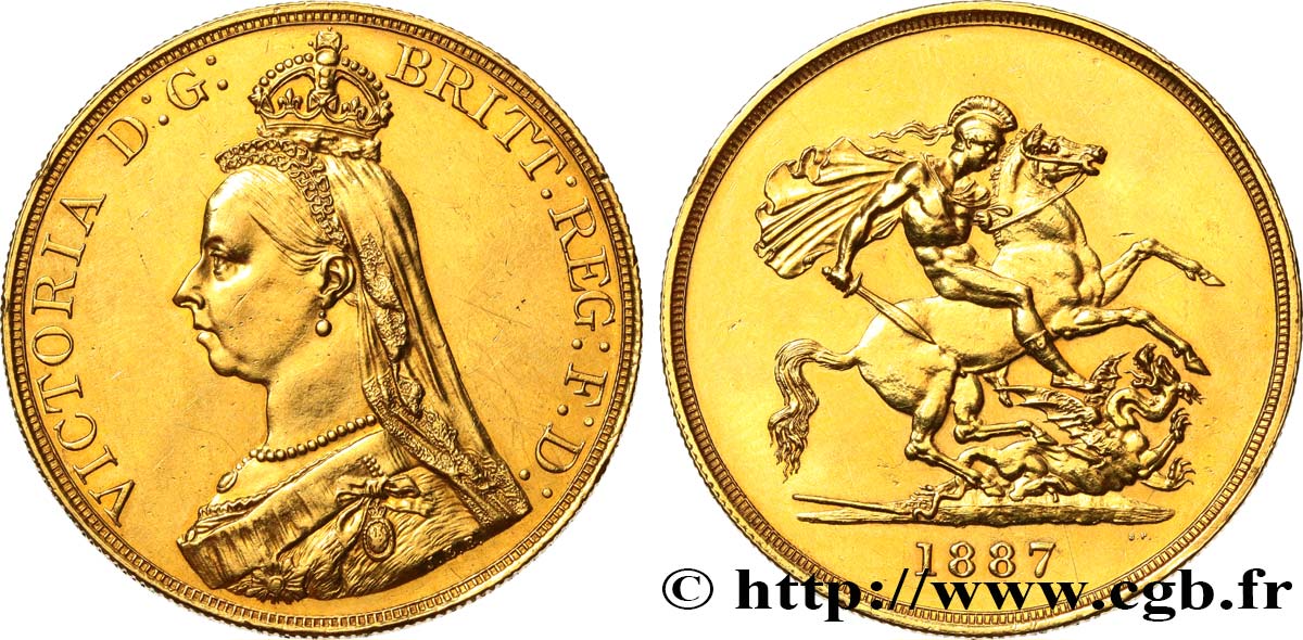 GREAT-BRITAIN - VICTORIA 5 Pounds (5 Livres) “buste du jubilé” 1887 Londres XF 