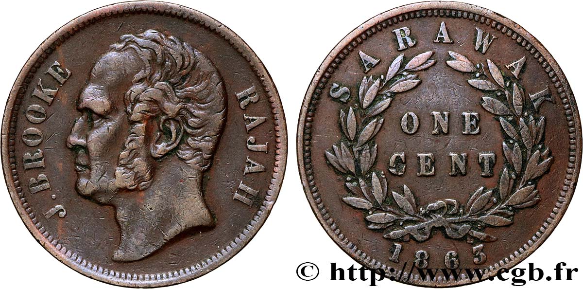 SARAWAK 1 Cent Sarawak Rajah James Brooke 1863 Birmingham XF 