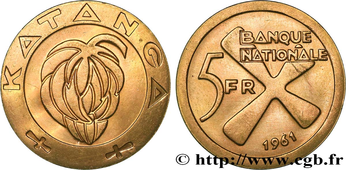 CONGO - PROVINCE DU KATANGA 5 Francs 1961  SPL 