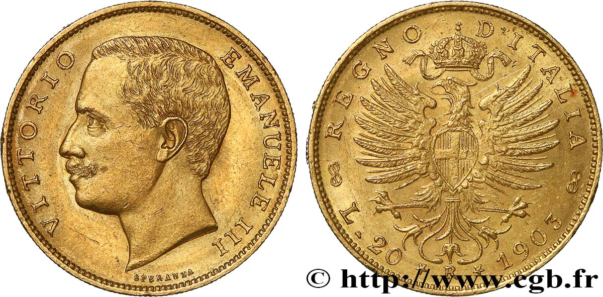 ITALY - KINGDOM OF ITALY - VICTOR-EMMANUEL III 20 Lire 1903 Rome AU 