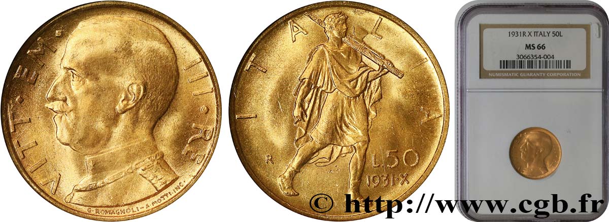 ITALY - KINGDOM OF ITALY - VICTOR-EMMANUEL III 50 Lire 1931 Rome MS66 NGC