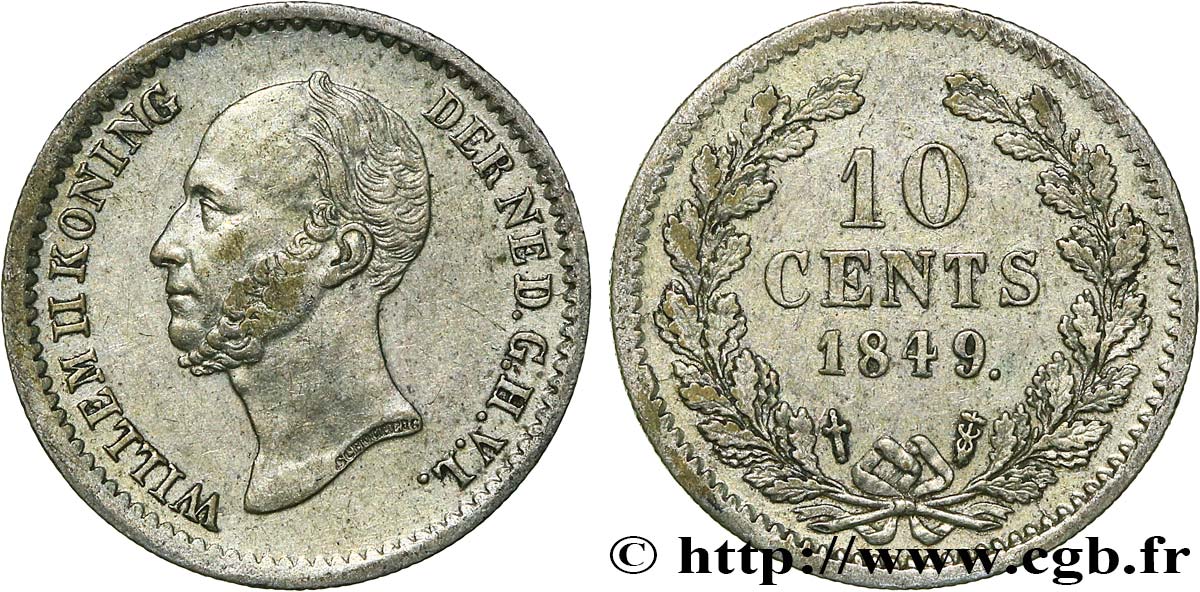 NETHERLANDS 10 Cents Guillaume II 1849 Utrecht XF