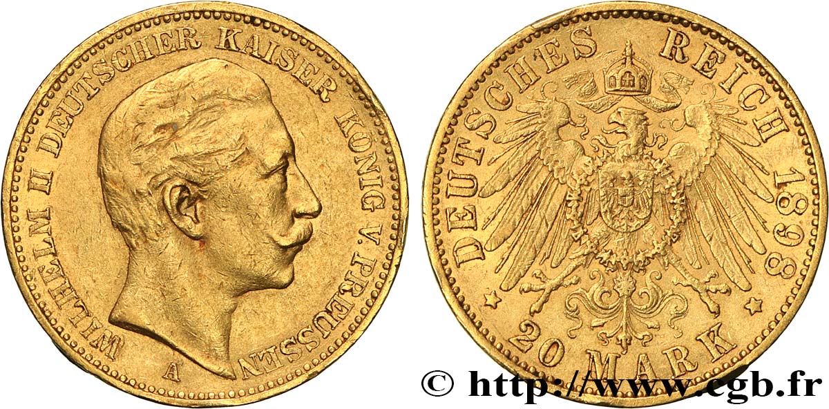 OR, PALLADIUM ET PLATINE INVESTISSEMENT 20 Mark Guillaume II 1898 Berlin TTB+