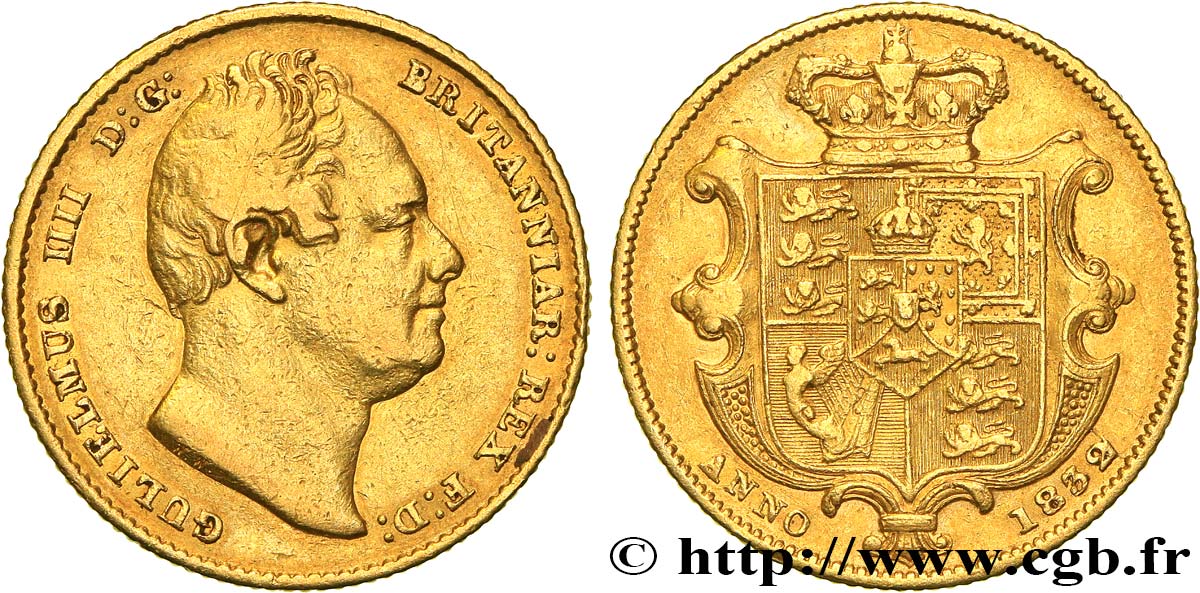 GREAT-BRITAIN -  WILLIAM IV Souverain, 1er type 1832 Londres VF/XF 