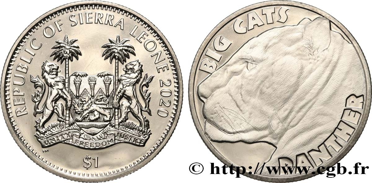 SIERRA LEONE 1 Dollar Proof Grands fauves : Panthère 2020  ST 