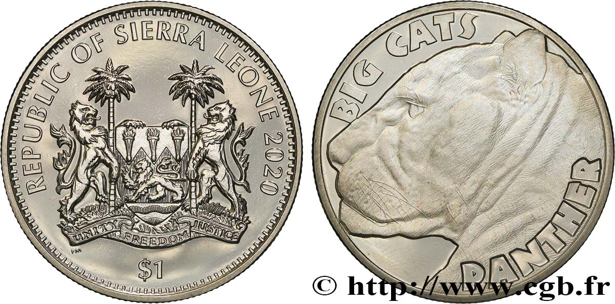 SIERRA LEONE 1 Dollar Proof Grands fauves : Panthère 2020  MS 