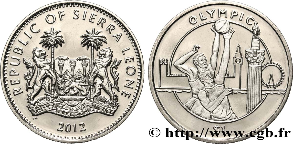 SIERRA LEONA 1 Dollar Proof Jeux Olympiques de Londres : basket-ball 2012 Pobjoy Mint FDC 
