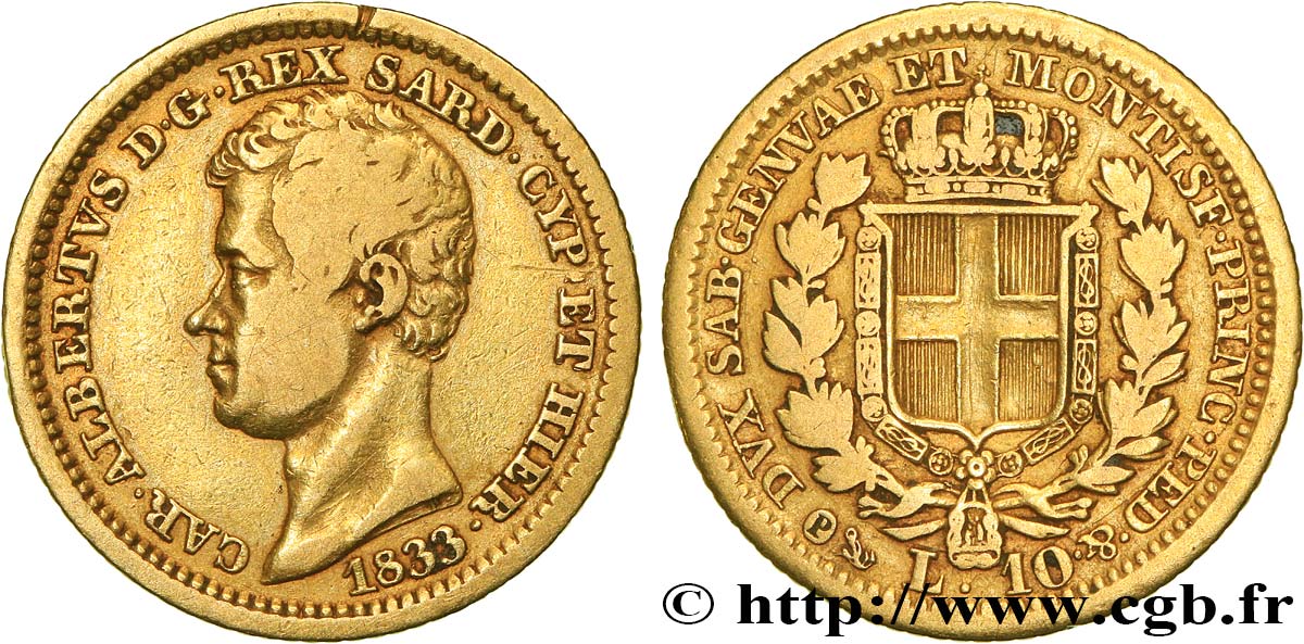 ITALY - KINGDOM OF SARDINIA - CHARLES-ALBERT 10 Lire 1833 Gênes VF 