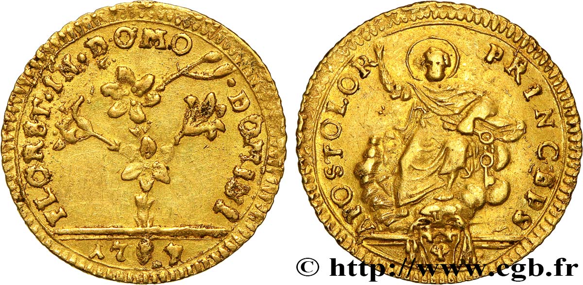 ITALY - PAPAL STATES - PIUS VI (Giovanni Angelo Braschi) 1/2 Doppia ou 15 Paoli en or 1787 Rome AU 