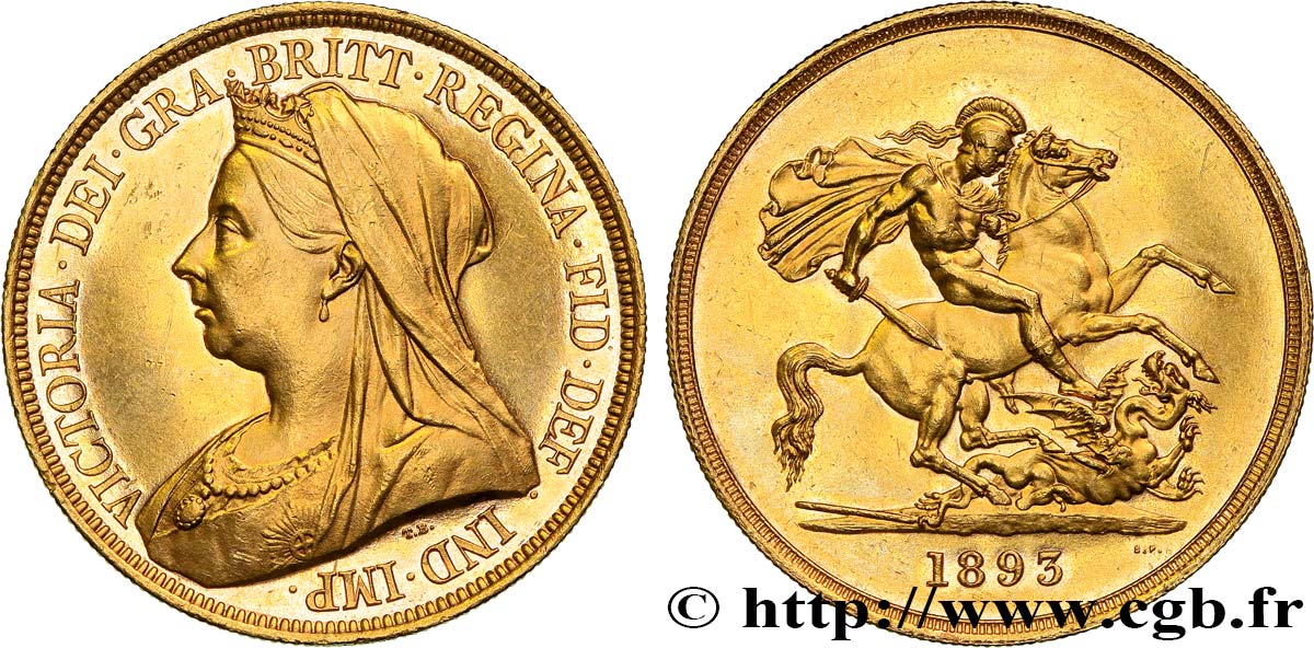 GRAN BRETAÑA - VICTORIA 5 Pounds (cinq souverains) 1893 Londres SC/EBC 