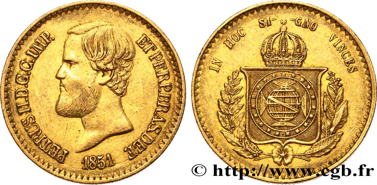 BRÉSIL - EMPIRE DU BRÉSIL - PIERRE II 20.000 Reis 1851 Rio de Janeiro TTB/TTB+ 