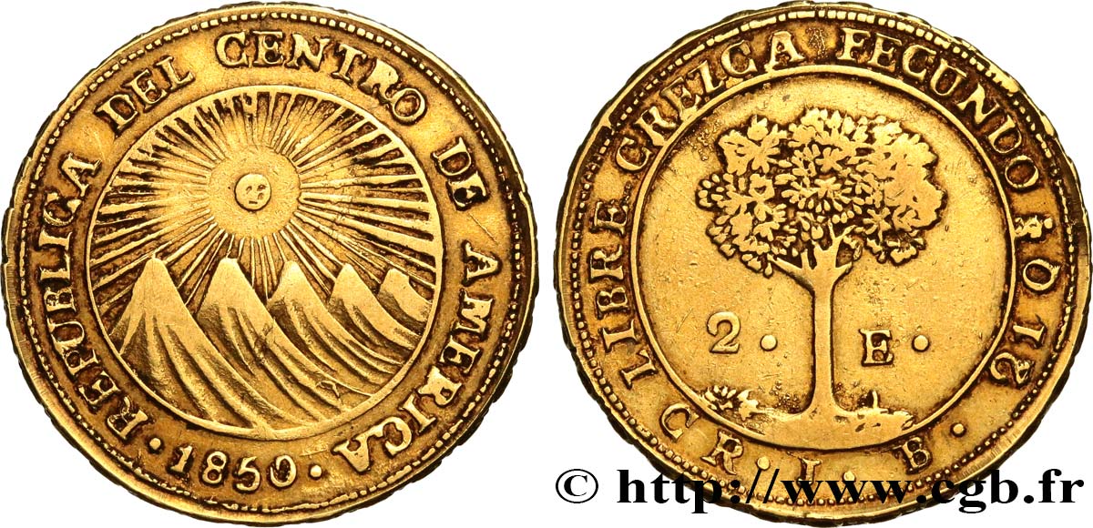 COSTA RICA - RÉPUBLIQUE DE L AMÉRIQUE CENTRALE 2 Escudos 1850  San José BB 