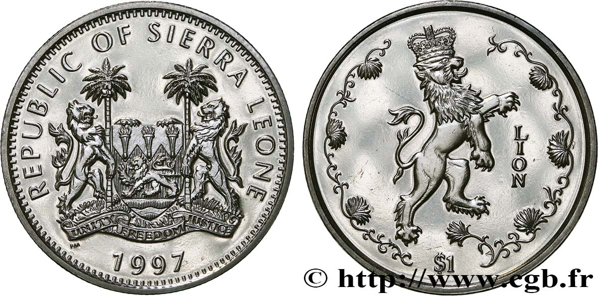 SIERRA LEONE 1 Dollar Proof Lion 1997 Pobjoy Mint SPL 