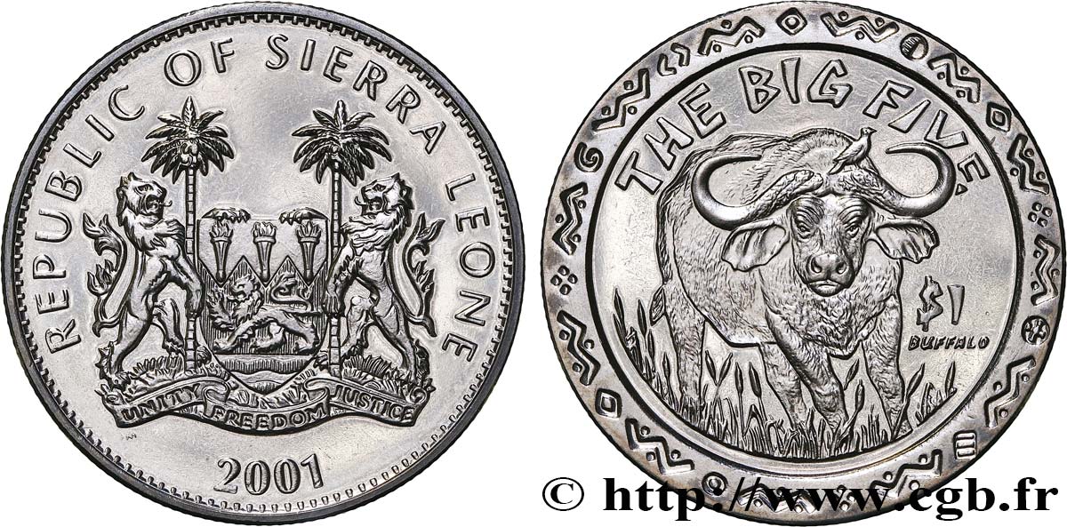 SIERRA LEONE 1 Dollar Proof Buffle 2001 Pobjoy Mint fST 