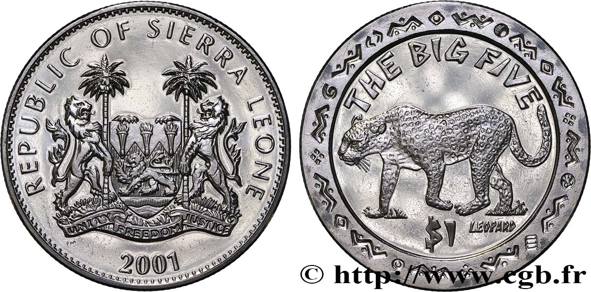 SIERRA LEONE 1 Dollar Proof Léopard 2001 Pobjoy Mint MS 