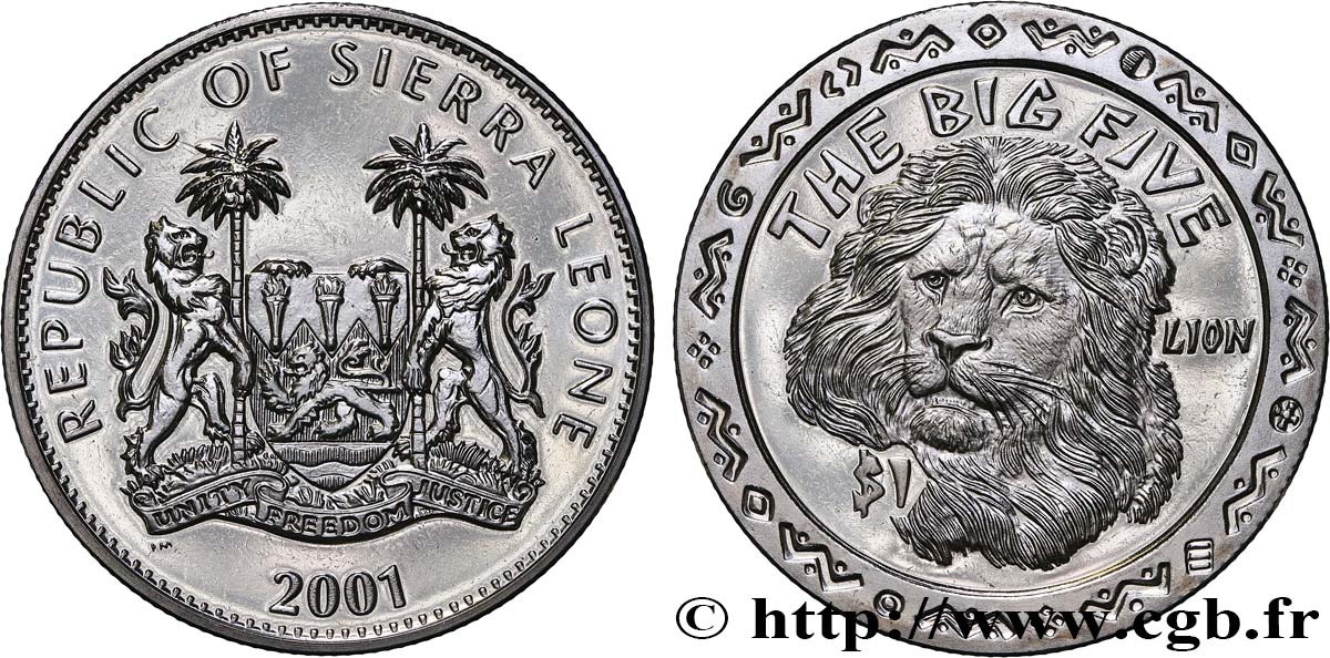 SIERRA LEONE 1 Dollar Proof Lion 2001 Pobjoy Mint MS 