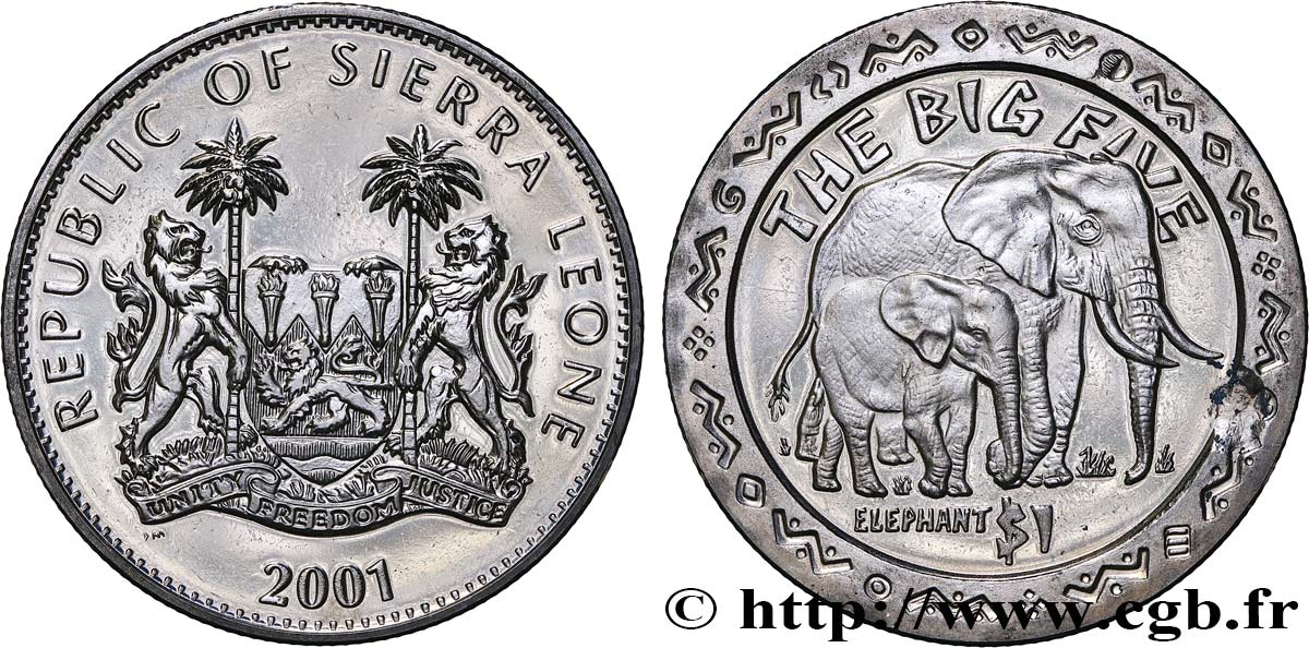 SIERRA LEONE 1 Dollar Proof Éléphant 2001 Pobjoy Mint fST 