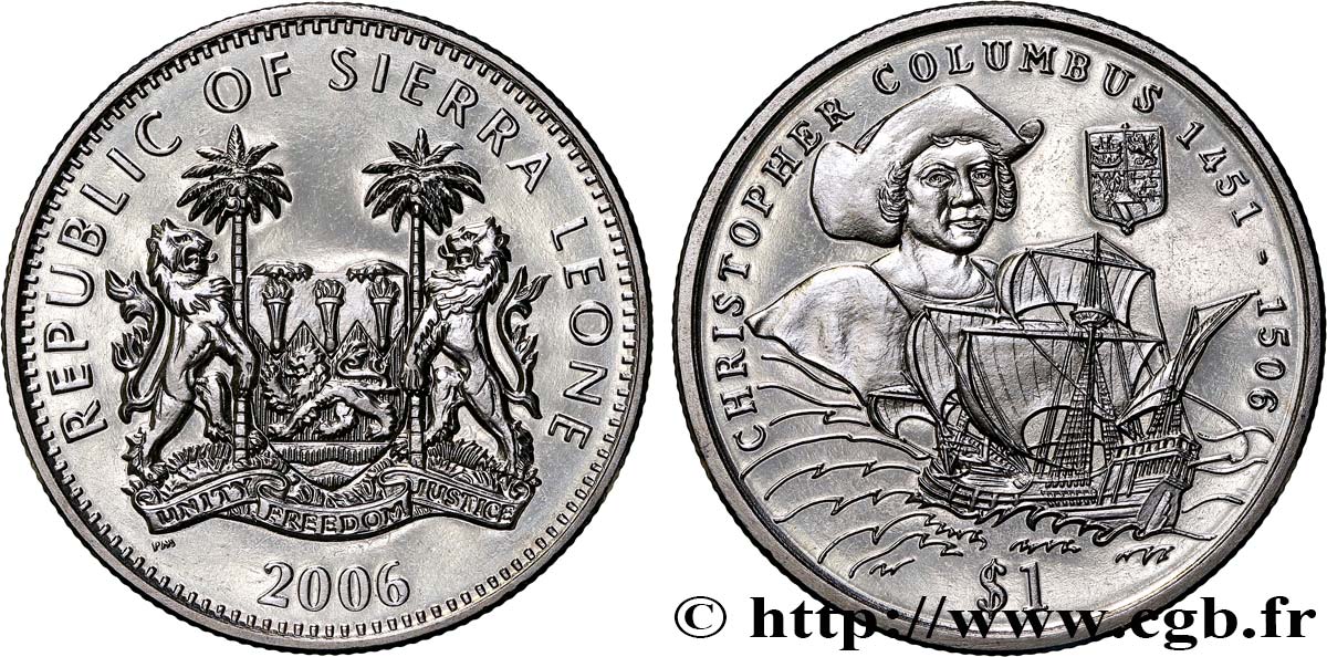 SIERRA LEONE 1 Dollar Proof Christophe Colomb 2006 Pobjoy Mint MS 
