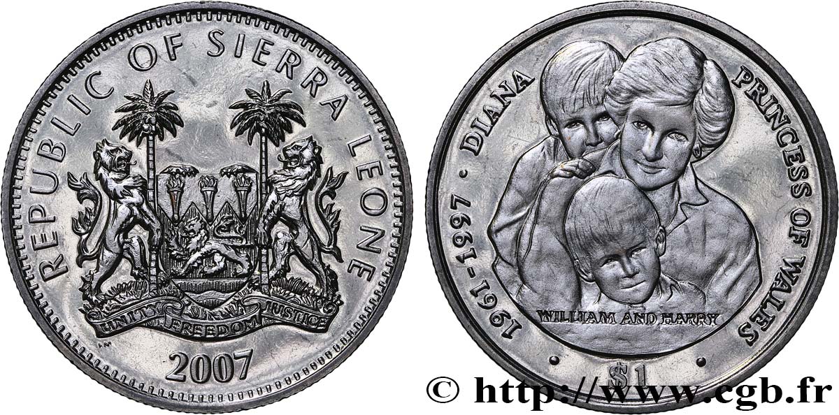 SIERRA LEONE 1 Dollar Proof 10e anniversaire de la mort de la princesse Diana 2007 Pobjoy Mint SPL 