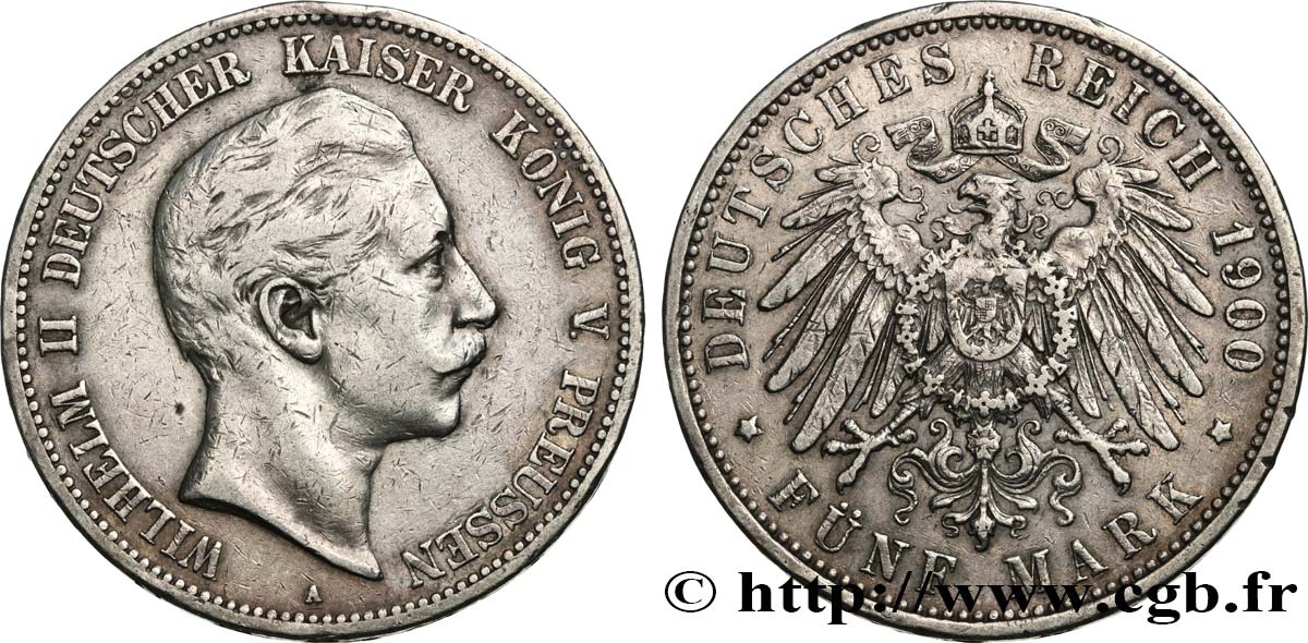 GERMANIA - PRUSSIA 5 Mark Guillaume II 1900 Berlin BB 