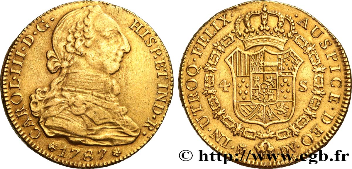 SPANIEN - KÖNIGREICH SPANIEN - KARL III. 4 Escudos 1787 Madrid fVZ 