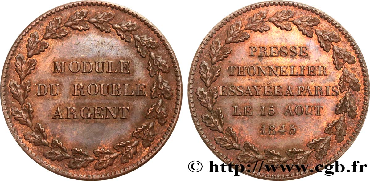 RUSSLAND - NIKOLAUS I. Module du Rouble argent Thonnelier 1845  fST 