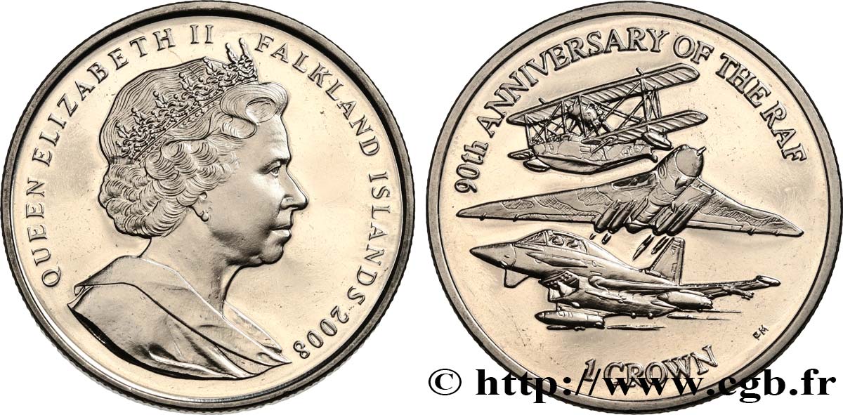 FALKLAND ISLANDS 1 Crown Proof 90e anniversaire de la RAF 2008 Pobjoy Mint MS 