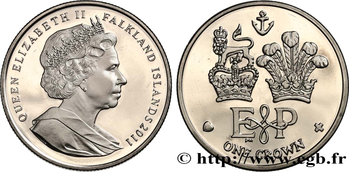 FALKLAND ISLANDS 1 Crown Proof Anniversaire de la reine Élisabeth II et du Prince Philippe 2011 Pobjoy Mint MS 