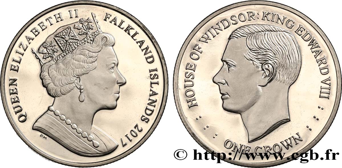 FALKLAND ISLANDS 1 Crown Proof Maison de Windsor - Édouard VIII 2017 Pobjoy Mint MS 