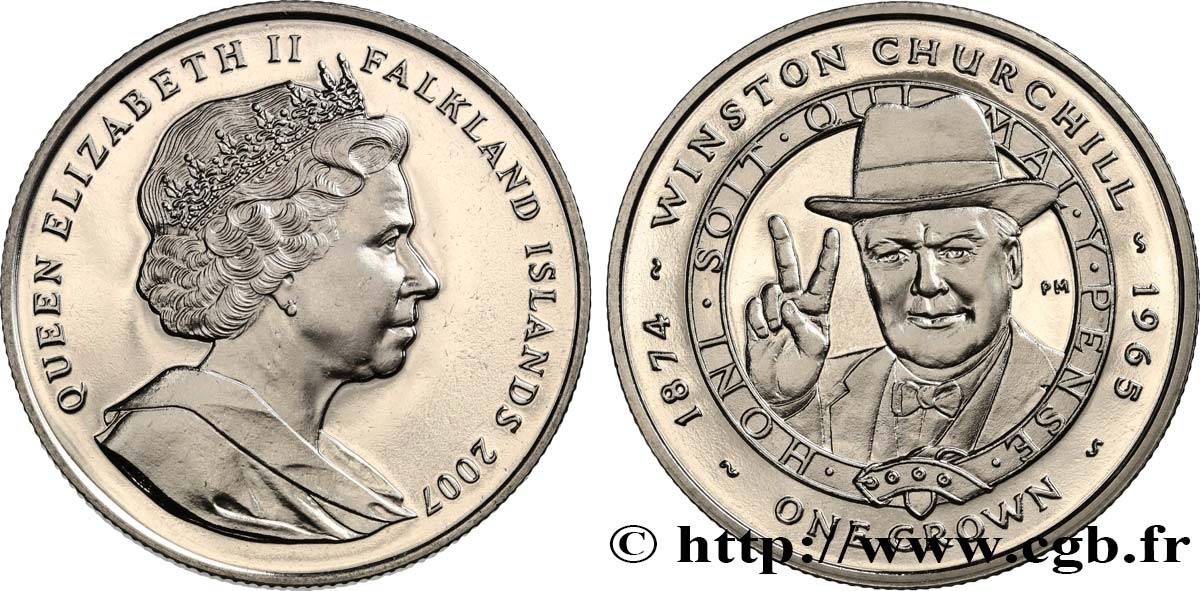 FALKLAND ISLANDS 1 Crown Proof Winston Churchill 2007 Pobjoy Mint MS 