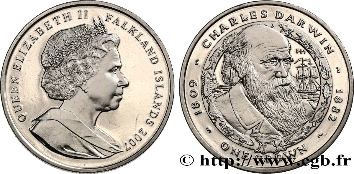 FALKLAND ISLANDS 1 Crown Proof Charles Darwin 2007 Pobjoy Mint MS 