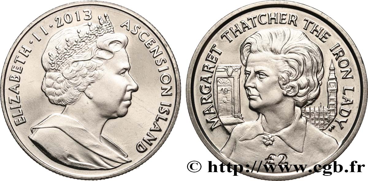 ASCENSION ISLAND 2 Pounds (Livres) Proof Margaret Thatcher 2013 Pobjoy Mint MS 