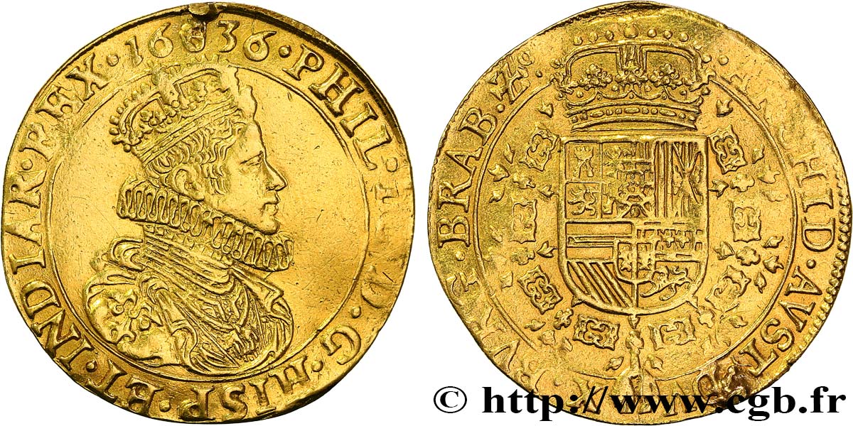 PAYS-BAS ESPAGNOLS - DUCHÉ DE BRABANT - PHILIPPE IV Double souverain 1636 Anvers BB 