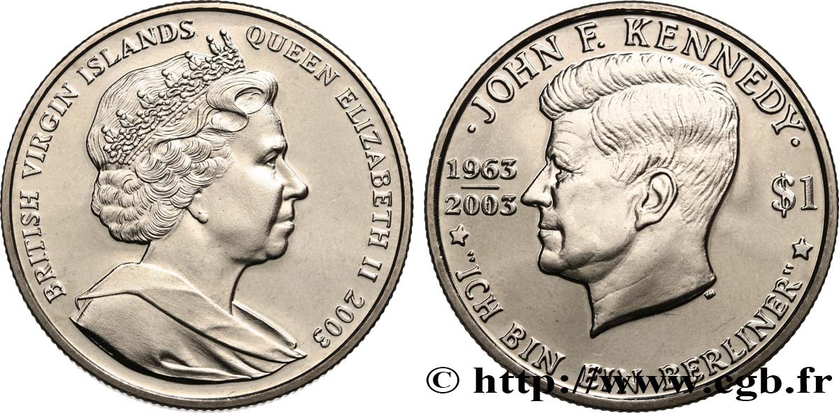 ISOLE VERGINI BRITANNICHE 1 Dollar proof 40e anniversaire de la mort de John F. Kennedy 2003 Pobjoy Mint MS 