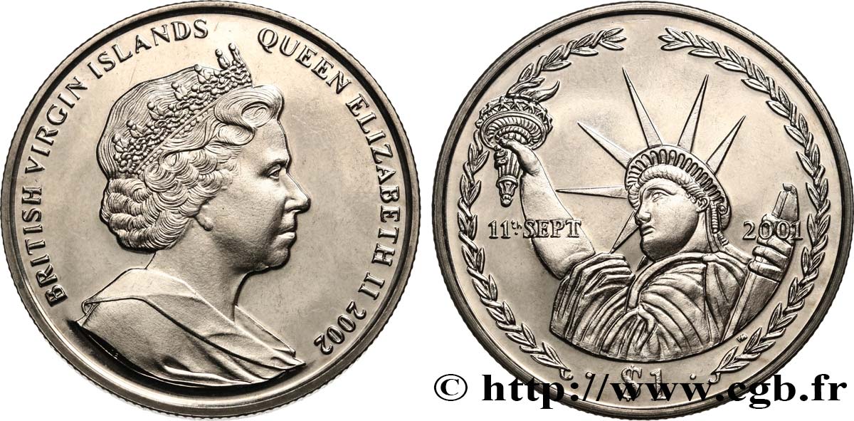 BRITISH VIRGIN ISLANDS 1 Dollar Proof Commémoration des attentats du 11 septembre 2001 2002 Pobjoy Mint MS