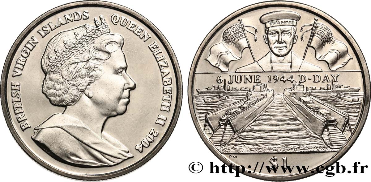 ISOLE VERGINI BRITANNICHE 1 Dollar Proof 60e anniversaire du Débarquement en Normandie 2004 Pobjoy Mint MS 