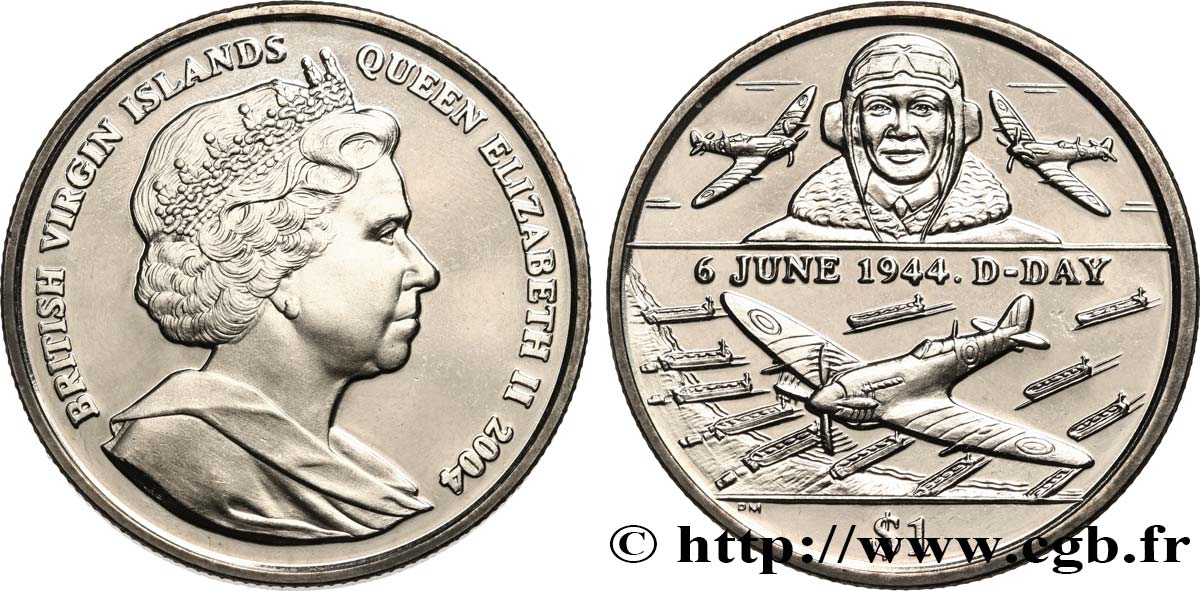 ÎLES VIERGES BRITANNIQUES 1 Dollar Proof 60e anniversaire du Débarquement en Normandie 2004 Pobjoy Mint SPL 