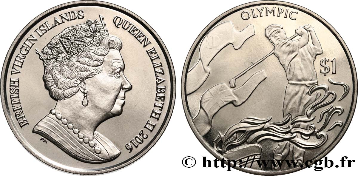 BRITISH VIRGIN ISLANDS 1 Dollar Proof Jeux Olympiques de Rio de Janeiro - Golf et Flamme Olympique 2016 Pobjoy Mint MS 