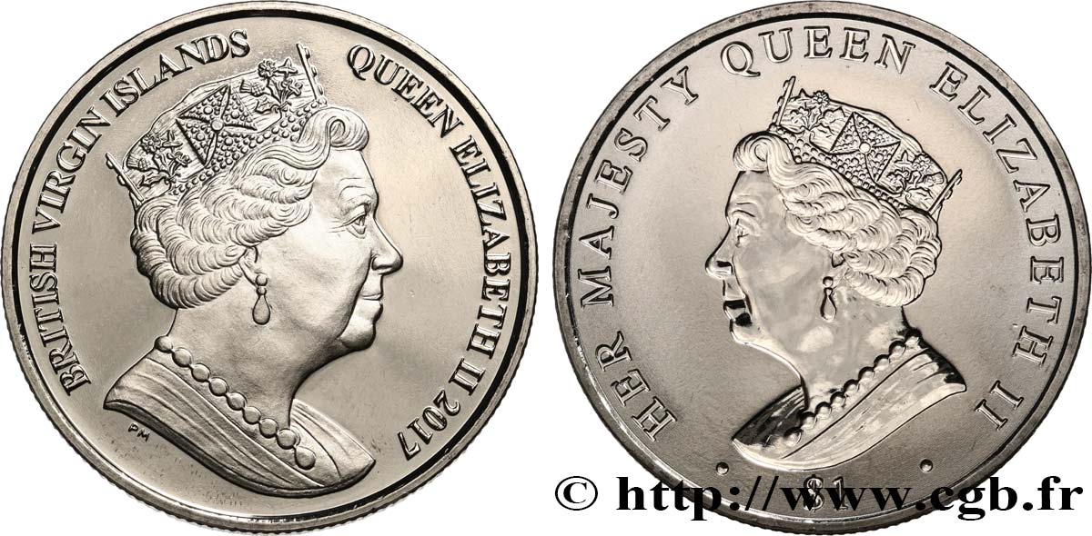 ÎLES VIERGES BRITANNIQUES 1 Dollar Proof Jubilé de Saphir de la reine Élisabeth II 2017 Pobjoy Mint SPL 