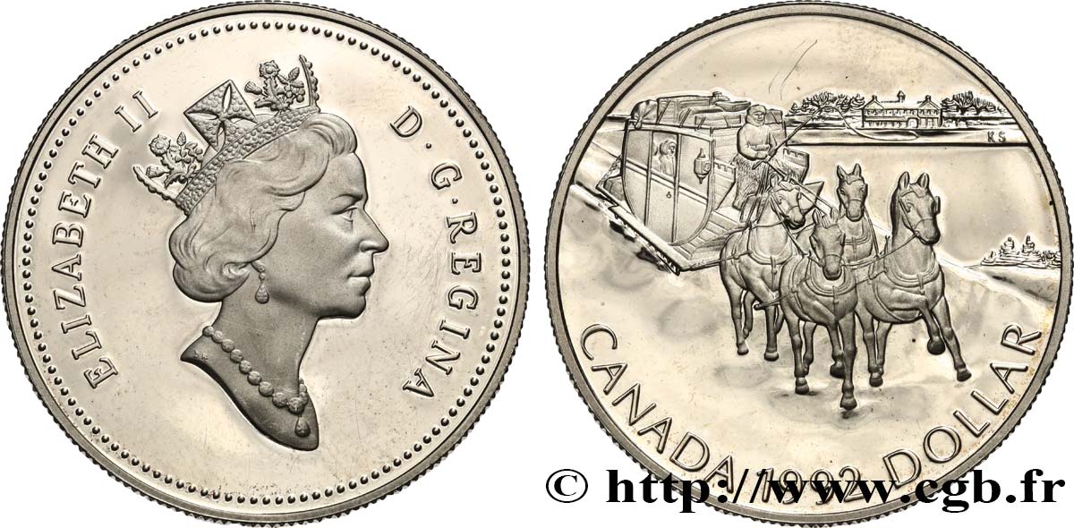 CANADA 1 Dollar Proof Elisabeth II Proof Diligence sur traineau 1992  MS 