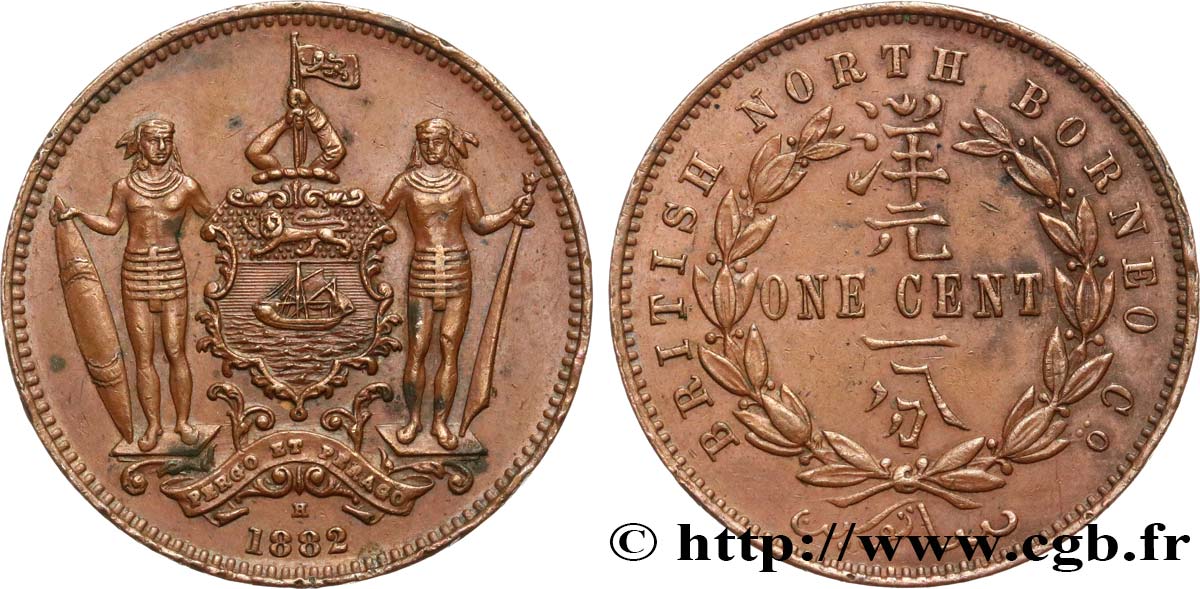 MALAYSIA - BRITISH NORTH BORNEO 1 Cent 1882 Heaton AU/XF 