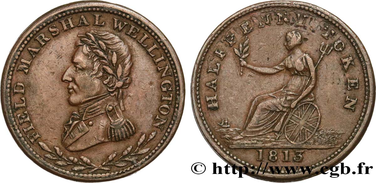 CANADA 1/2 Penny buste de Wellington - Bas-Canada 1813  AU/XF 