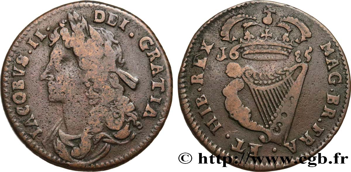 IRELAND REPUBLIC 1/2 Penny Jacques II 1685  VF 