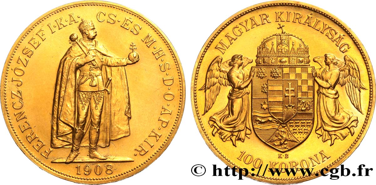 HUNGARY - KINGDOM OF HUNGARY - FRANCIS-JOSEPH I 100 Korona refrappe 1908 Kremnitz AU 