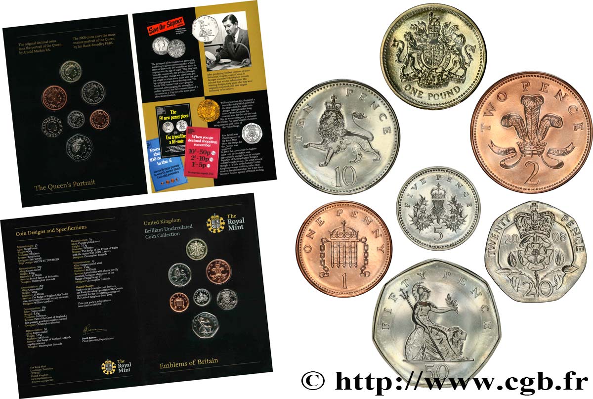 UNITED KINGDOM Série FDC 7 Monnaies 2008  MS 