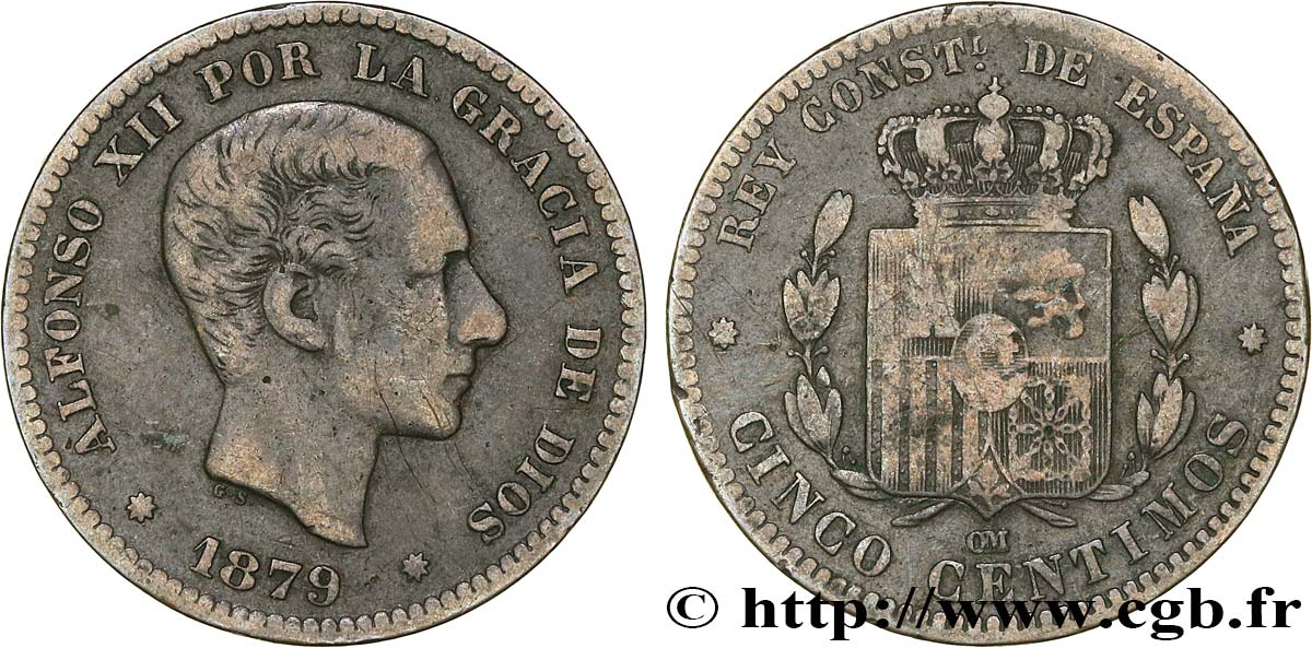 SPAGNA 5 Centimos Alphonse XII 1879 Oeschger Mesdach & CO q.BB
