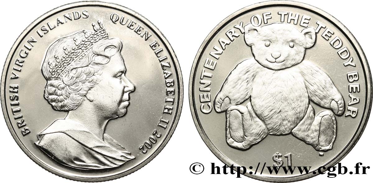 ISOLE VERGINI BRITANNICHE 1 Dollar Proof Centenaire du Teddy Bear 2002 Pobjoy Mint MS 