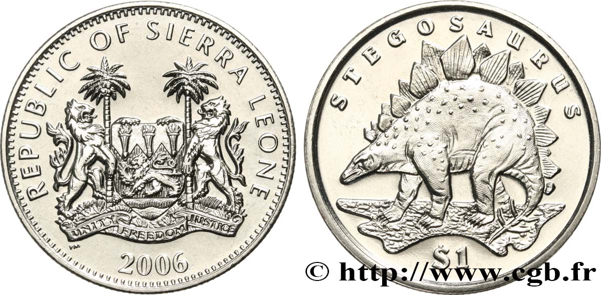 SIERRA LEONE 1 Dollar Proof Stégosaure 2006 Pobjoy Mint SPL 